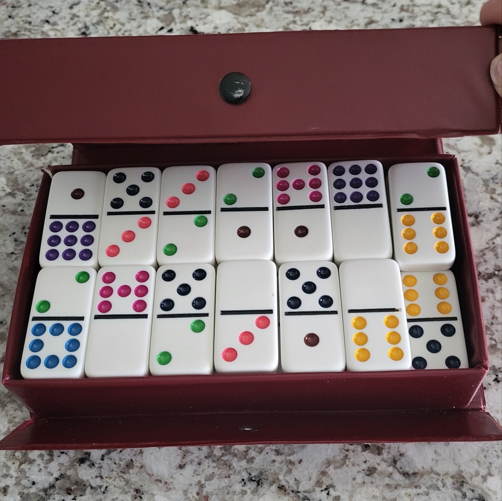 Cardinal Domino Set with Multicolor Dots. 55 Tiles